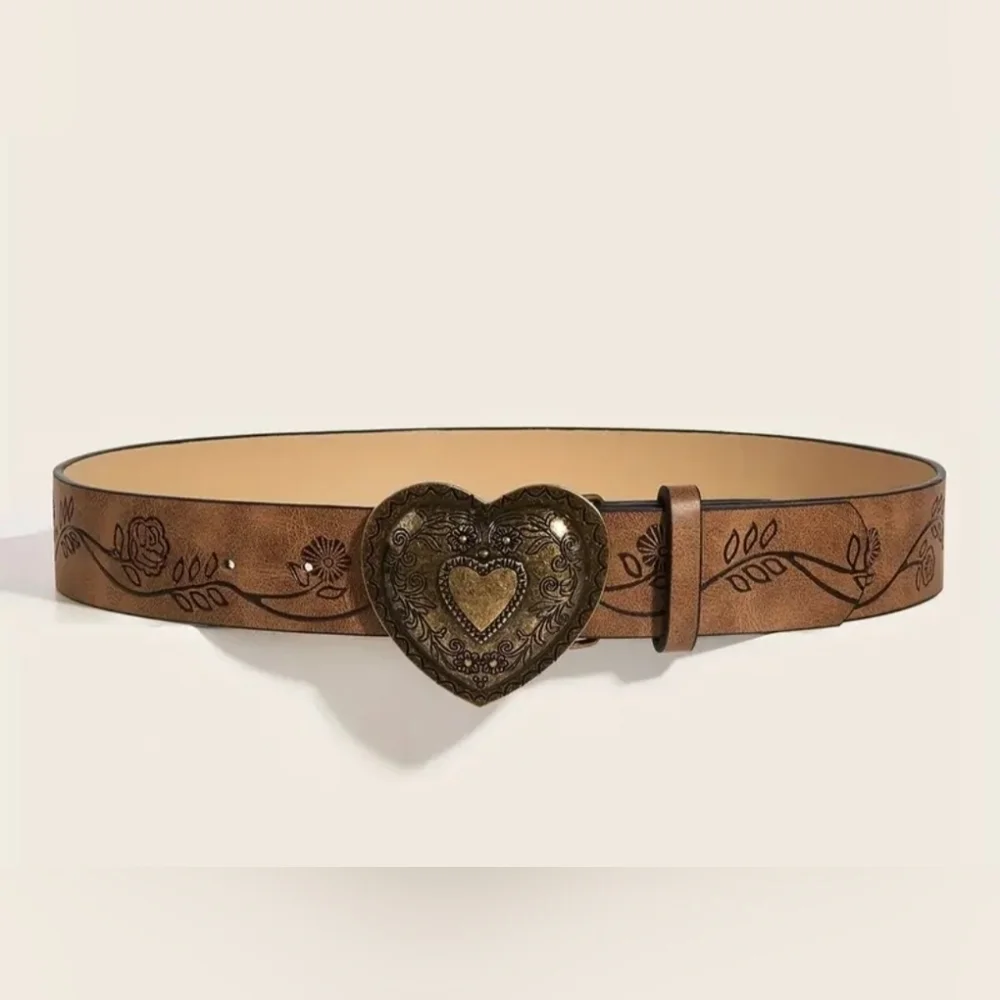Western Elegant Tan Belt with Heart Buckle